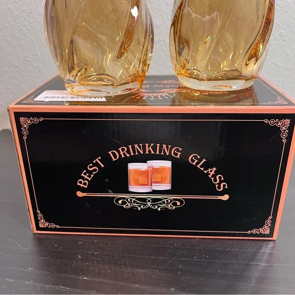 MCM Amber Twisted Whiskey Glasses - Set of 2 - Spiral Lowball Rocks Glass in Box - Picture 3 of 14